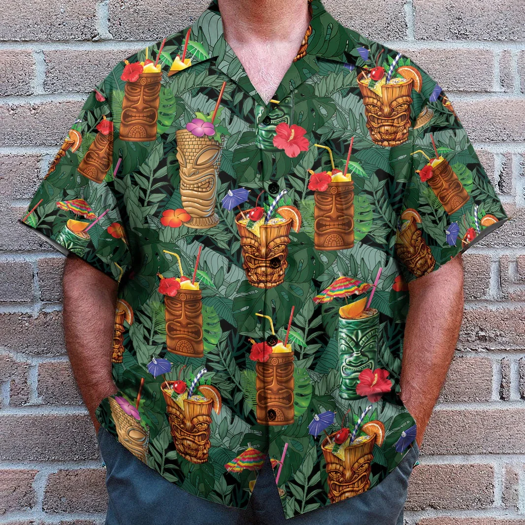

Tiki Moai 3D Printed Hawaiian Button Up Shirts Clothes Vintage Civilization Horror Skull Graphic Blouses Casual Y2k Beach Shirt