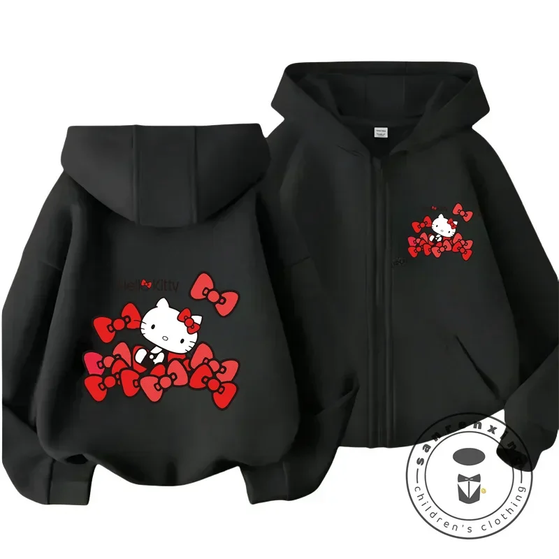 Boys Girls Hello Kitty Hoodies Long Sleeves Cartoon Sweatshirt Baby Children Clothing Autumn Zipper Cardigan Kids Street Wear