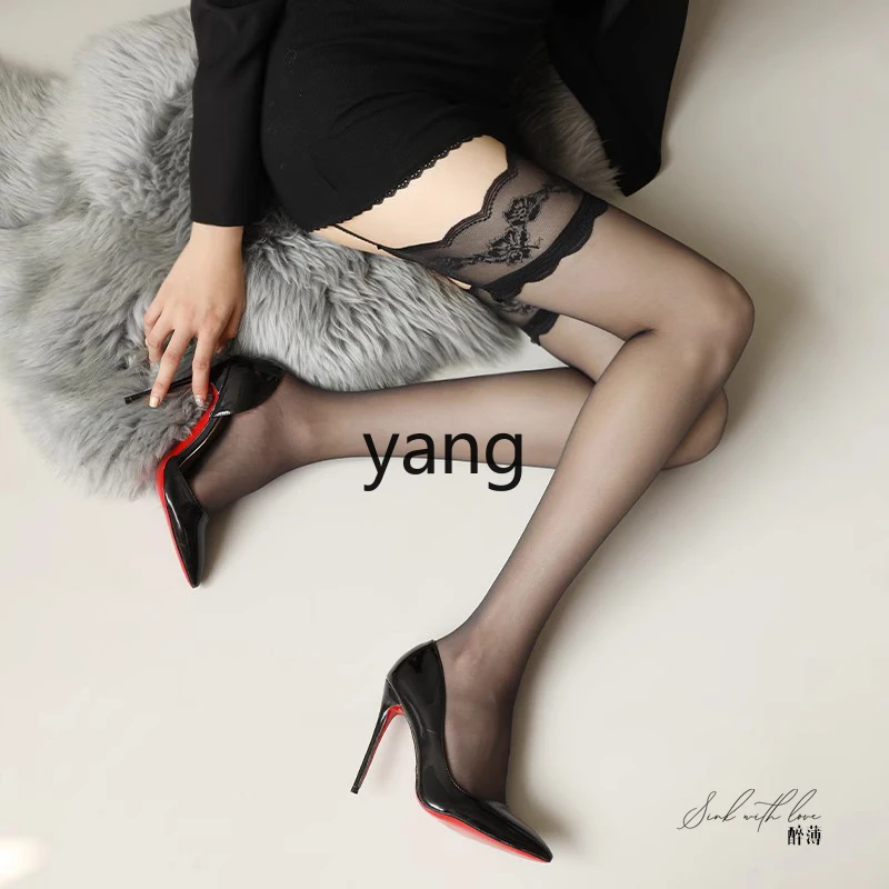 LMM summer explosion open crotch lace ultra-thin transparent black silk open suspender stockings integrated