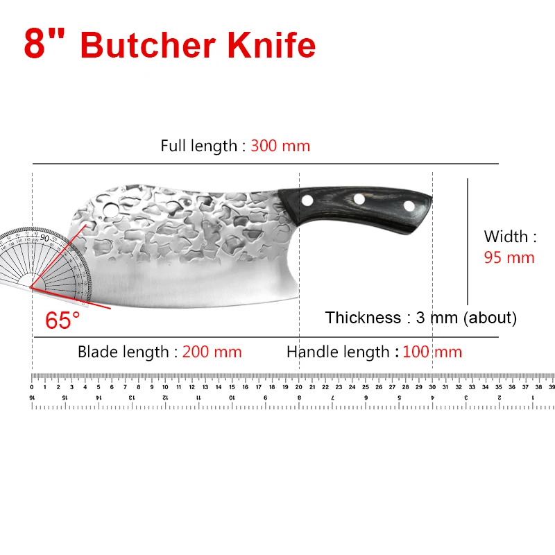 8'' Kitchen Knife Forged Stainless Steel Chinese Knife Meat Chopping Cleaver Chef Knife Fish Vegetables Slicing Butcher Knife