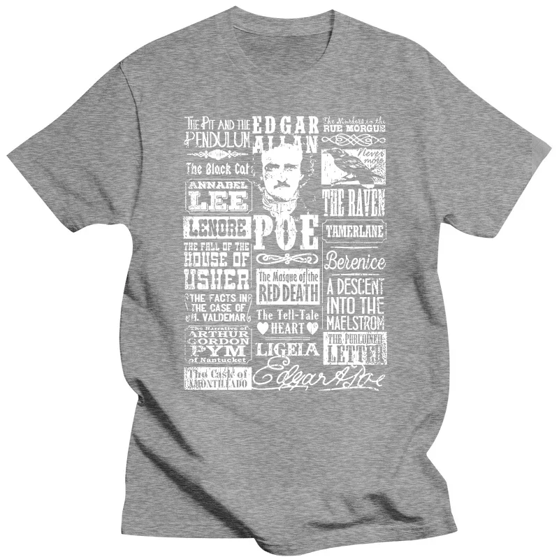 Men Tshirt Shirt Men Edgar Allan Poe Shirt Poems Quotes Raven Literature Top Quality Cotton Casual T Shirts  men clothing