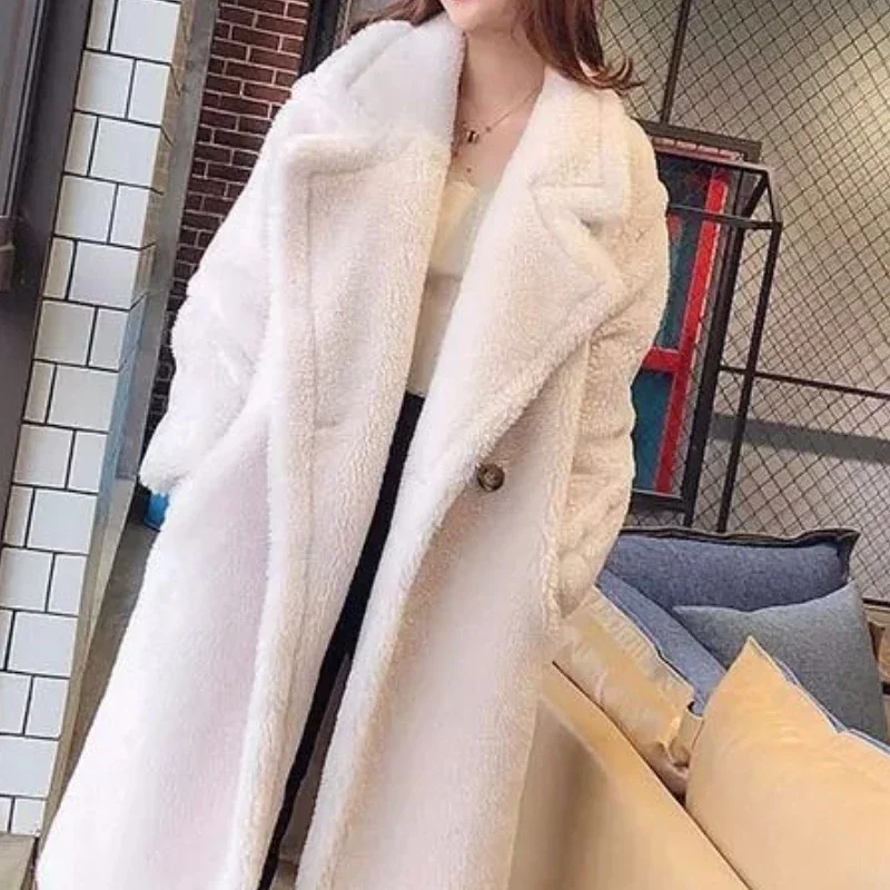 Lamb Wool Long Over The Knee 2024 Autumn Winter New Fashion Large Size Loose Foreign Style Thickened Cotton-padded Coat Tide