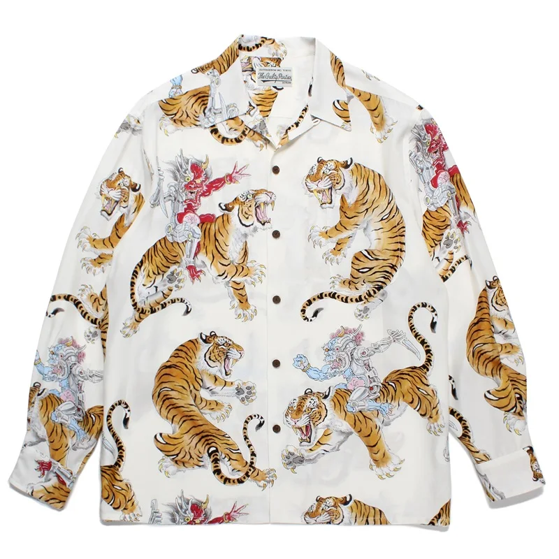 WACKO MARIA Digital Printed Mechanical Object Riding Tiger Hawaiian Casual Mens Womens Long Sleeve Shirt