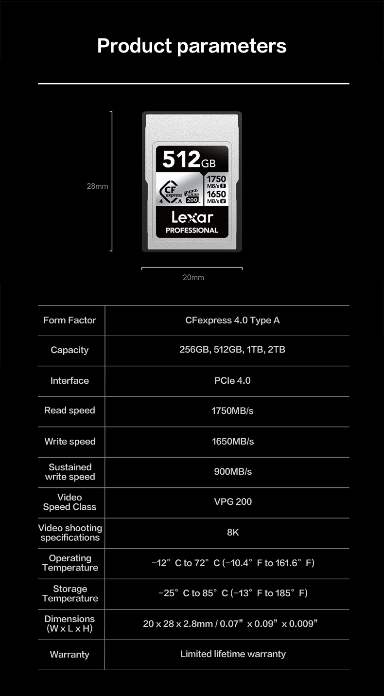 Lexar Professional SILVER CFexpress 4.0 Typ A-Karte 2 TB 1 TB 512 GB 256 GB VPG200 Hochgeschwindigkeits-CF-Karte für SONY-Kamera Max. 1750 MB/s – Detail 12