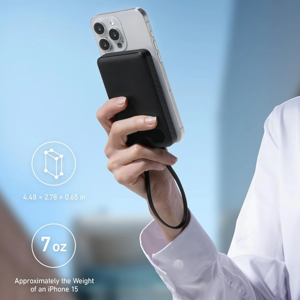 With Built-in USB-C Cable and Lanyard 22.5W Max Backup Battery Pack Power Bank 10000mAh Portable