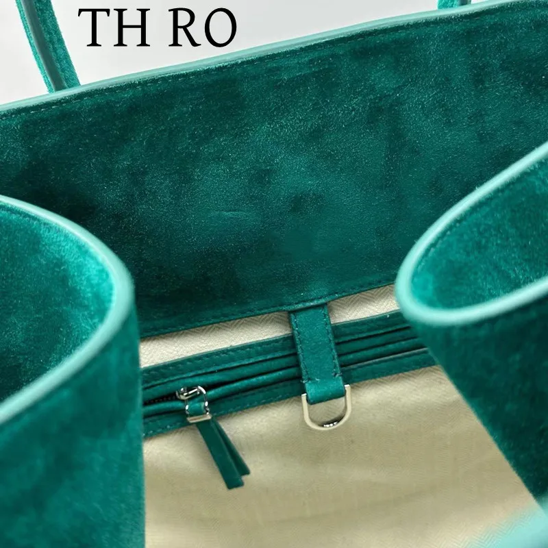 TH RO Classic Women's Handbag Women's 15 inch Margo Green Suede Silver Hardware Accessories Large Capacity Handbag