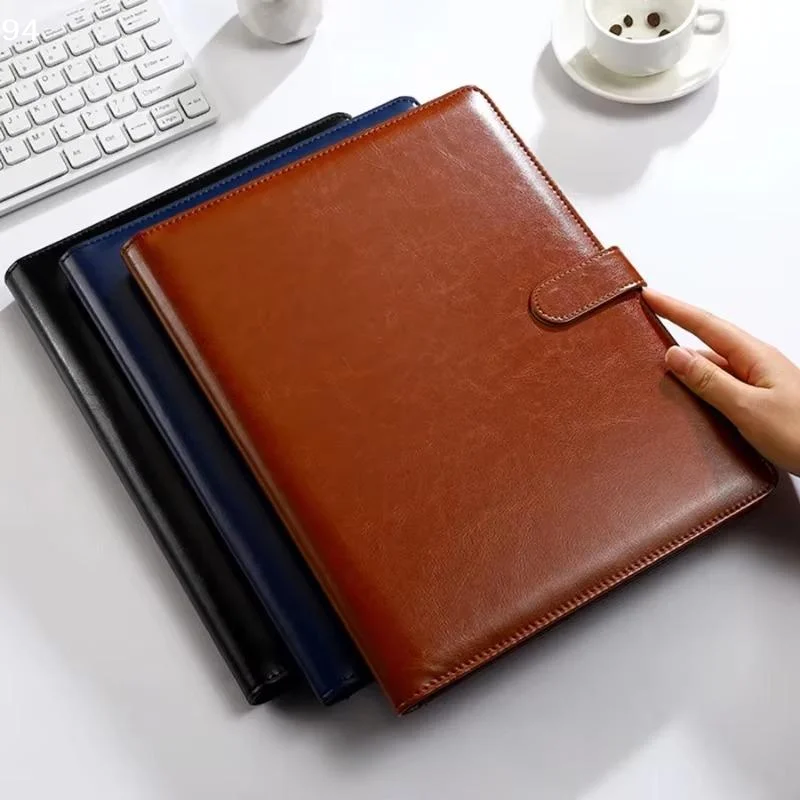 A4 Size Texture PU Leather Multi-Functional Business Folder With Clip Pen Holder And Card Slots For Office Sales Bank Meetings