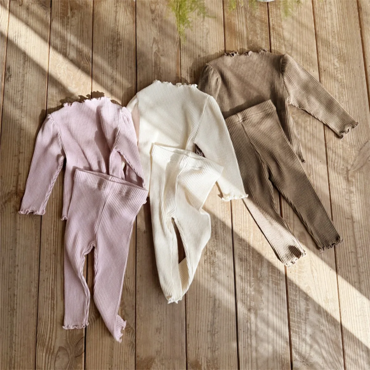 

2025 Autumn New Baby Long Sleeve Clothes Set Infant Girl Solid Pajamas 2pcs Suit Cotton Ribbed Tops + Leggings Toddler Outfits