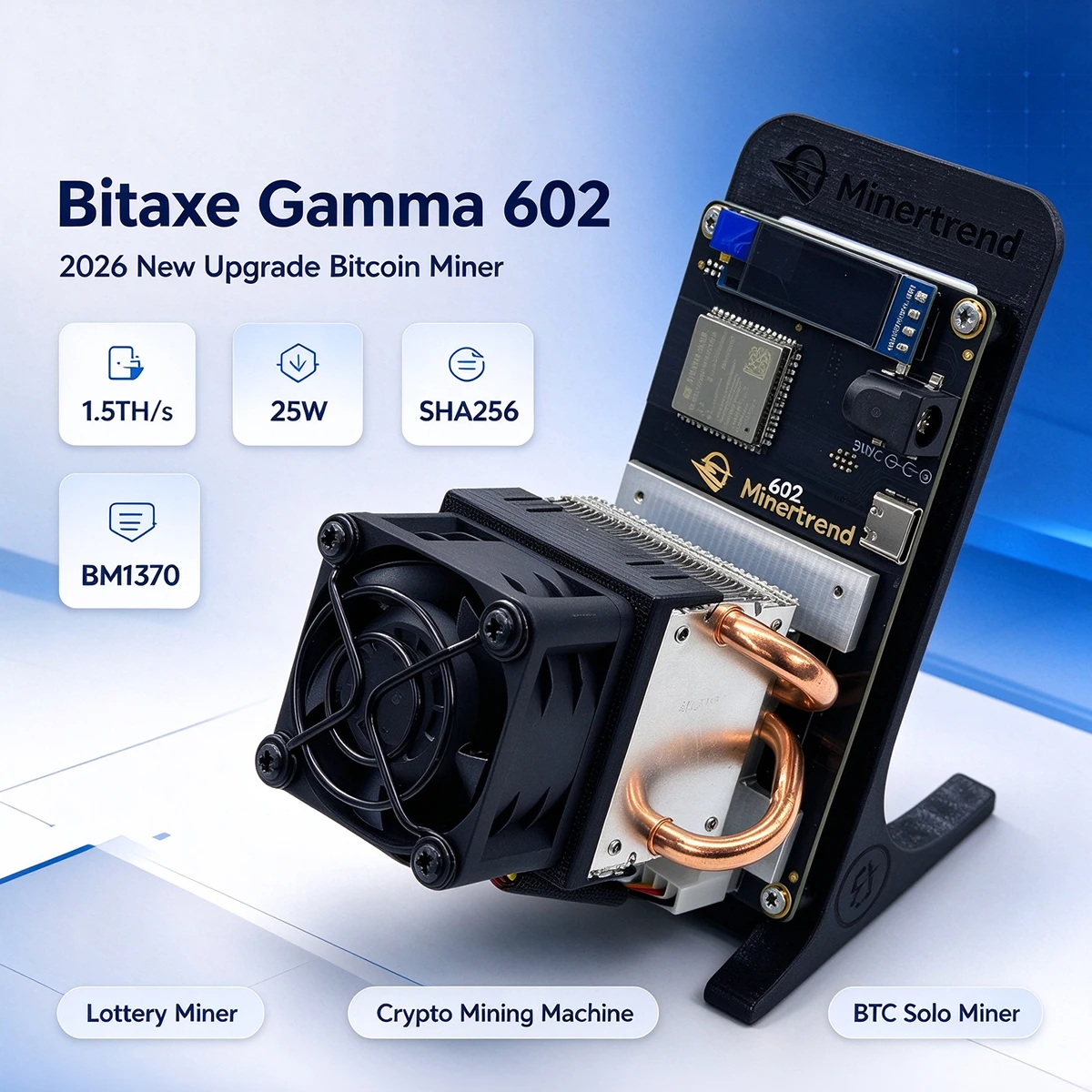 Solo Miner Bitaxe Gamma 601 / 602, ulepszona wersja, wydajność 1,5 TH/s, zużycie energii 25 W, układ BM1370, urządzenie do kopania kryptowalut Bitcoin, algorytm SHA256. — zdjęcie produktu 2