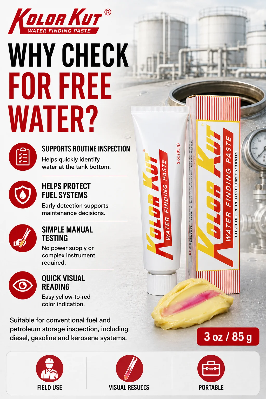 Original Kolor Kut Wasserfindungspaste 3oz Ölstandsanzeigepaste zur Kraftstoff-Wasser-Niveau-Erkennung Petroleum-Testwerkzeug – Detail 7