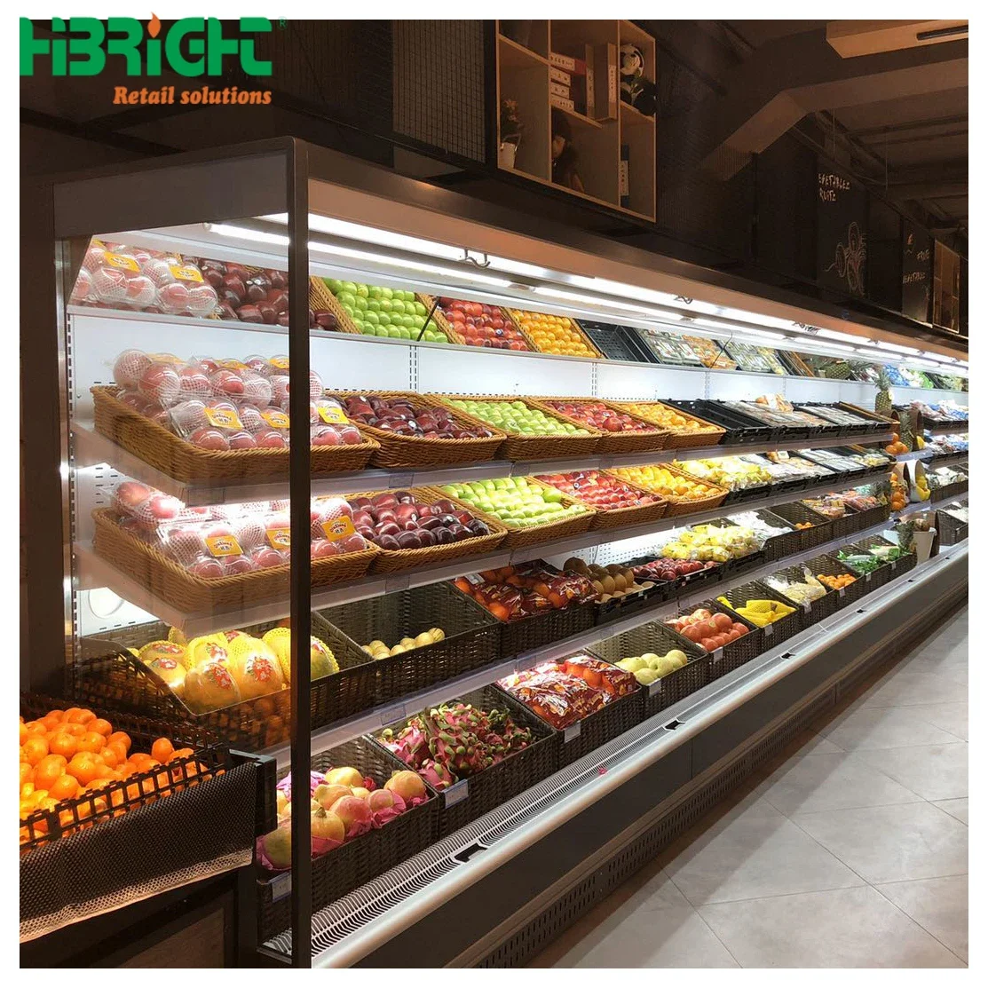 4 Layer Solid Shelves Commercial Convenience Store Refrigerator Supermarket Display Chiller with Top LED Light