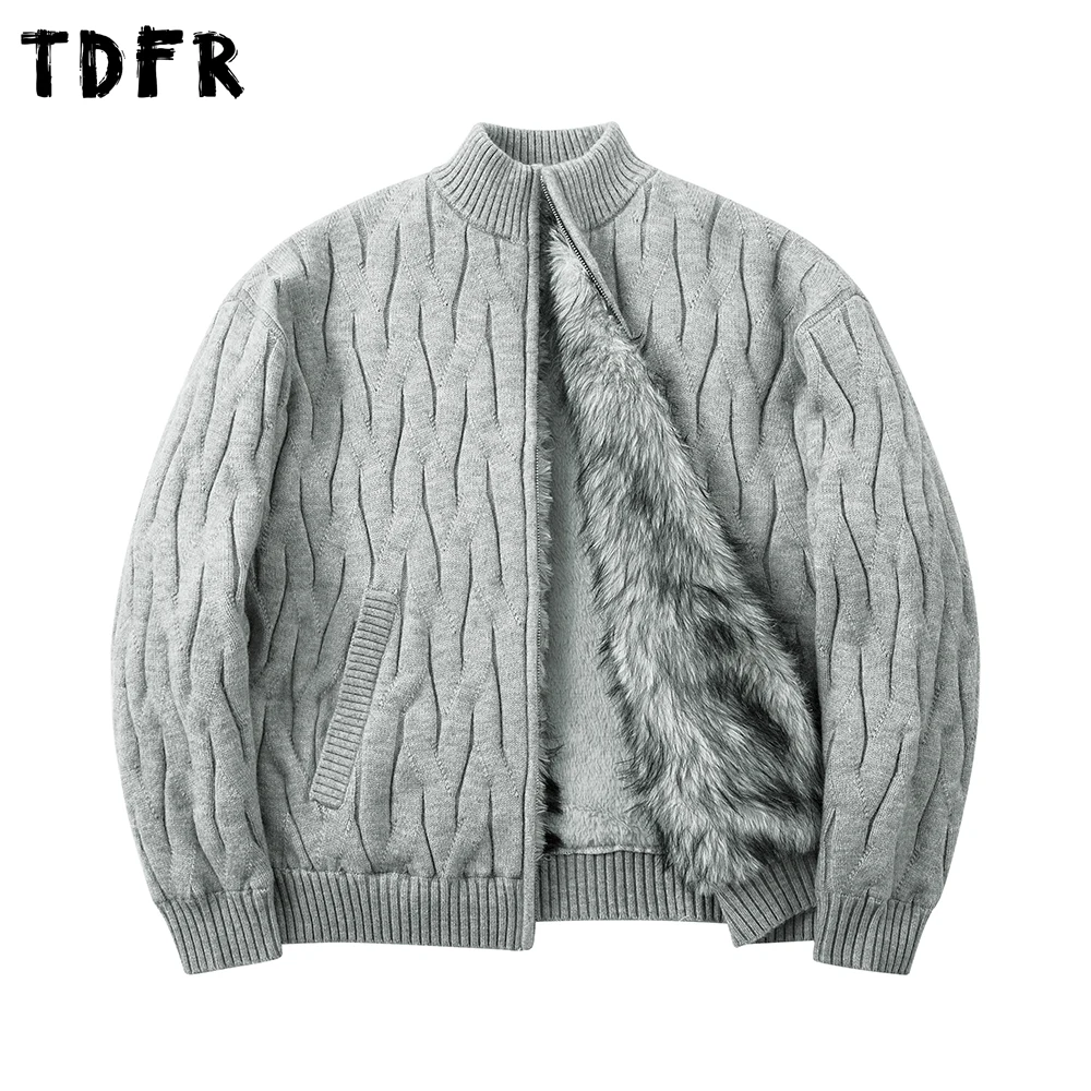 

Рубашки, вязаный свитер, мужской осенне-зимний толстый флисовый повседневный свободный свитер с длинным рукавом и воротником-стойкой, мужской кардиган