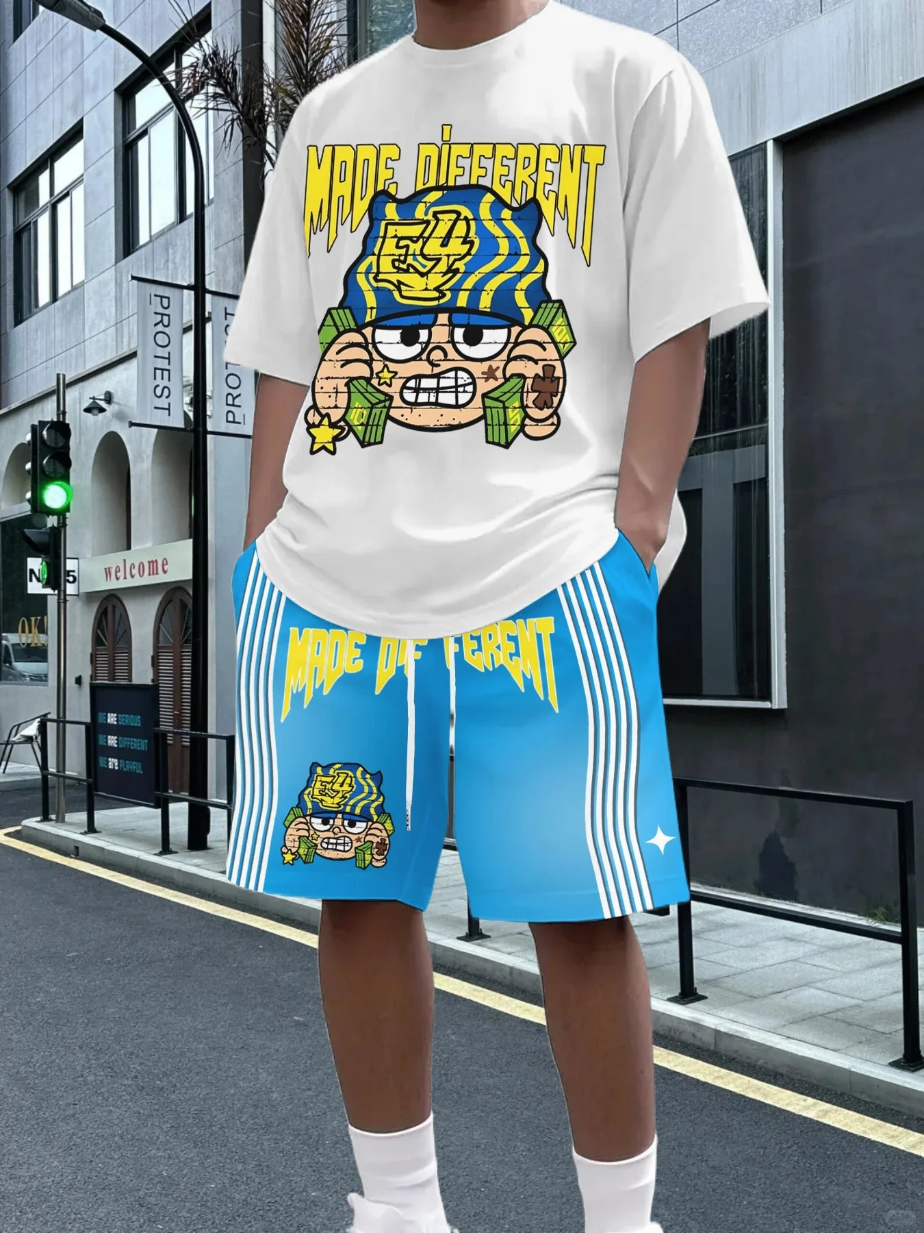 

Latest T-shirt Set 3D American Trendy Men's Style Fashion Various Elements Fashion Street Men's Set Summer Top Shorts Breathable