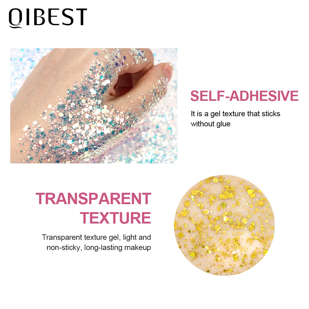 QIBEST Body Glitter Gel Nail Hair Face Flash Eye Loose Sequins Cream Diamond Jewels Rhinestones Makeup Decoration Party Festival