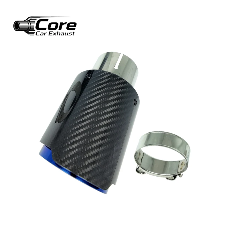Car Universal Glossy Carbon Fiber Muffler Tip Exhaust System Pipe Mufflers Nozzle Straight Stainless 54 63 66mm Interface