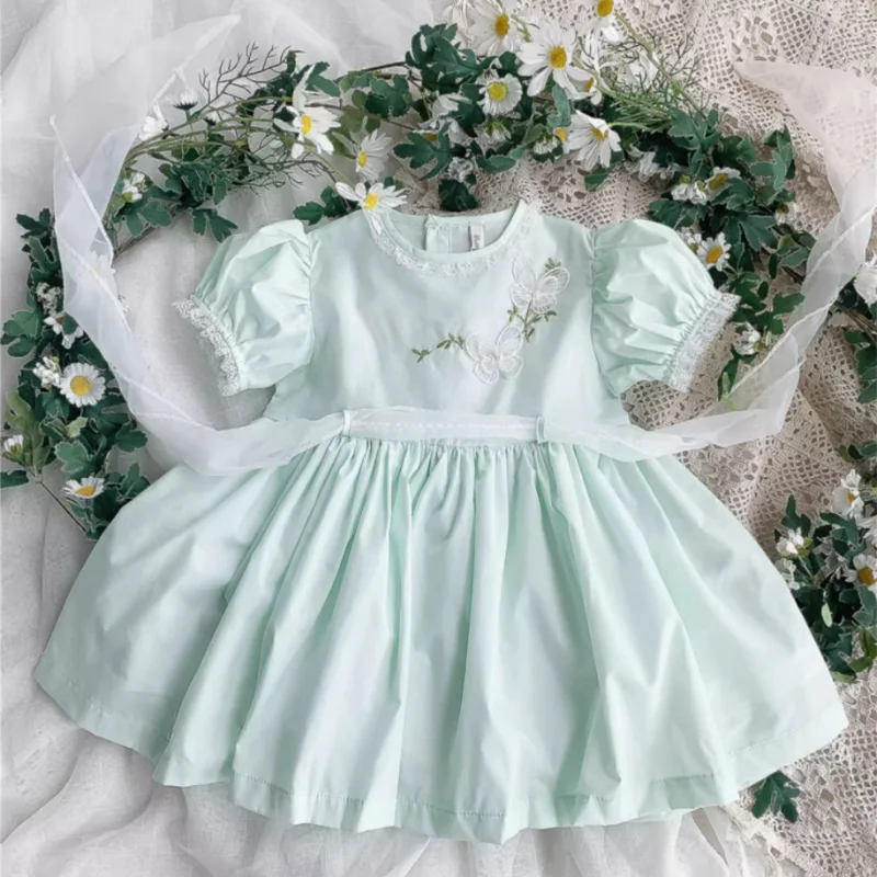 2-10yearsSummer New Girl Baby Princess Dress Up Splicing Lace Court Dress Boutique Girls Sweet Smocking Dress