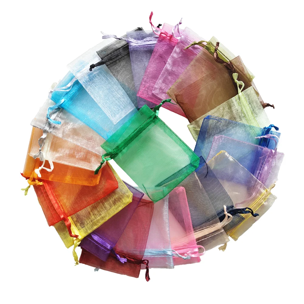 

100pcs 7x9cm Multicolor Organza jewelry Bag Drawstring Pouches for Wedding Christmas Candy Jewelry Bags Gift Packing Wholesale