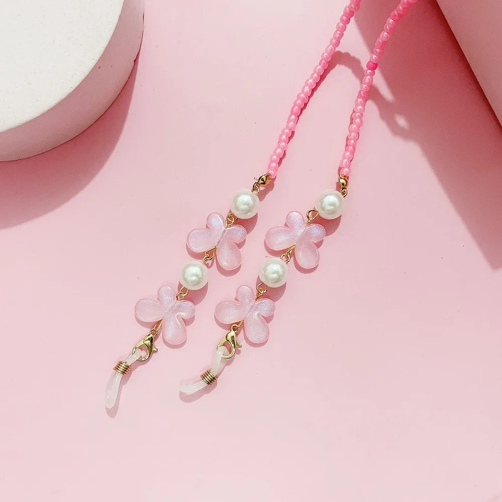 55 cm kurze Schmetterlings-Perlen-Brillenkette, süß und modisch, rutschfeste Brillen-Hängekette – Detail 8