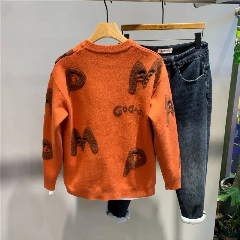 2025 New Autumn and Winter Letter Printed Pullover Knitted Sweater Fashionable Slim Warm Inner Top Men's Clothing Sweater