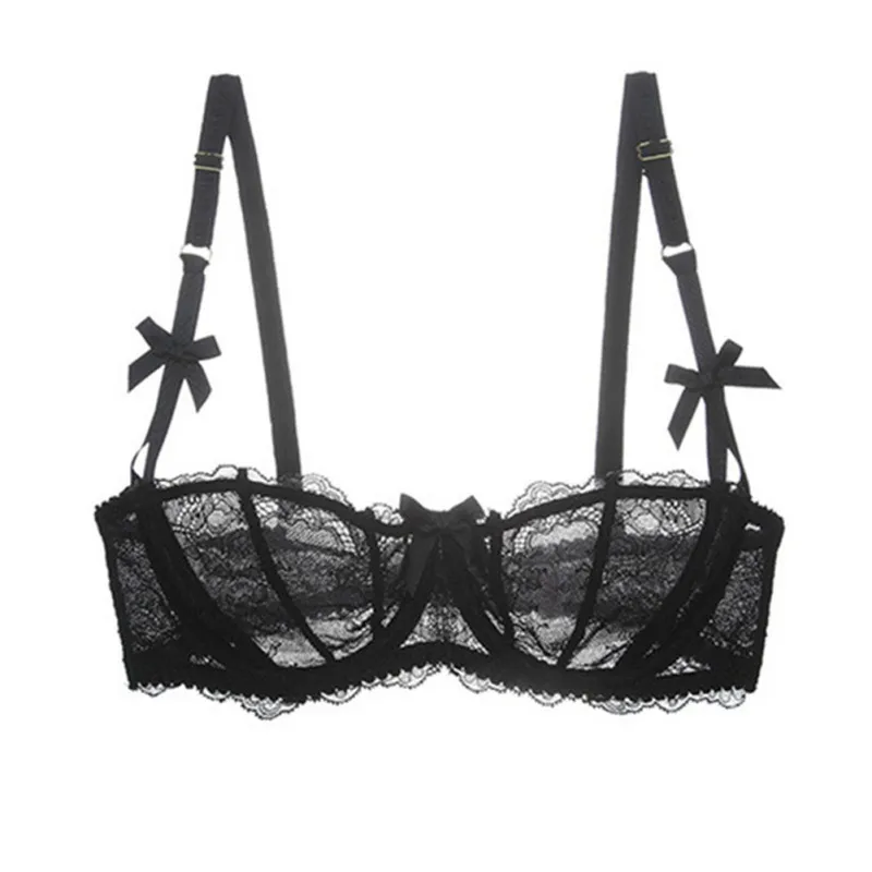 High luxury lingerie women's half cup ultra-thin lingerie sexy small chest gathered bow bra lace