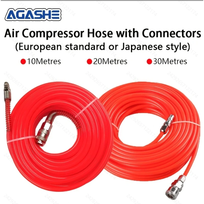 AGASEH 1Pcs 10/20/30m Air Compressor Hose, 5x8mm PU, With Quick Connector (Euro/Japan Style), Reinforced Flexible Hose for Pneum