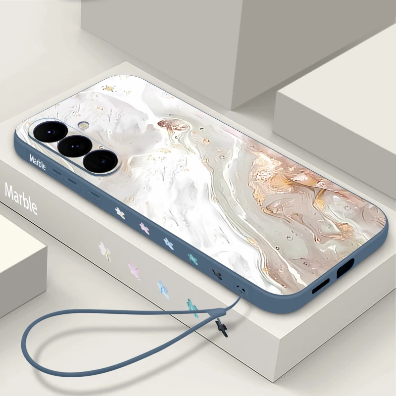Marble Print Soft TPU Lanyard Case For Samsung Galaxy S26 S24 S25 Ultra S23 S24 FE A17 A56 A55 A54 A36 A15 A16 A25 Phone Cover
