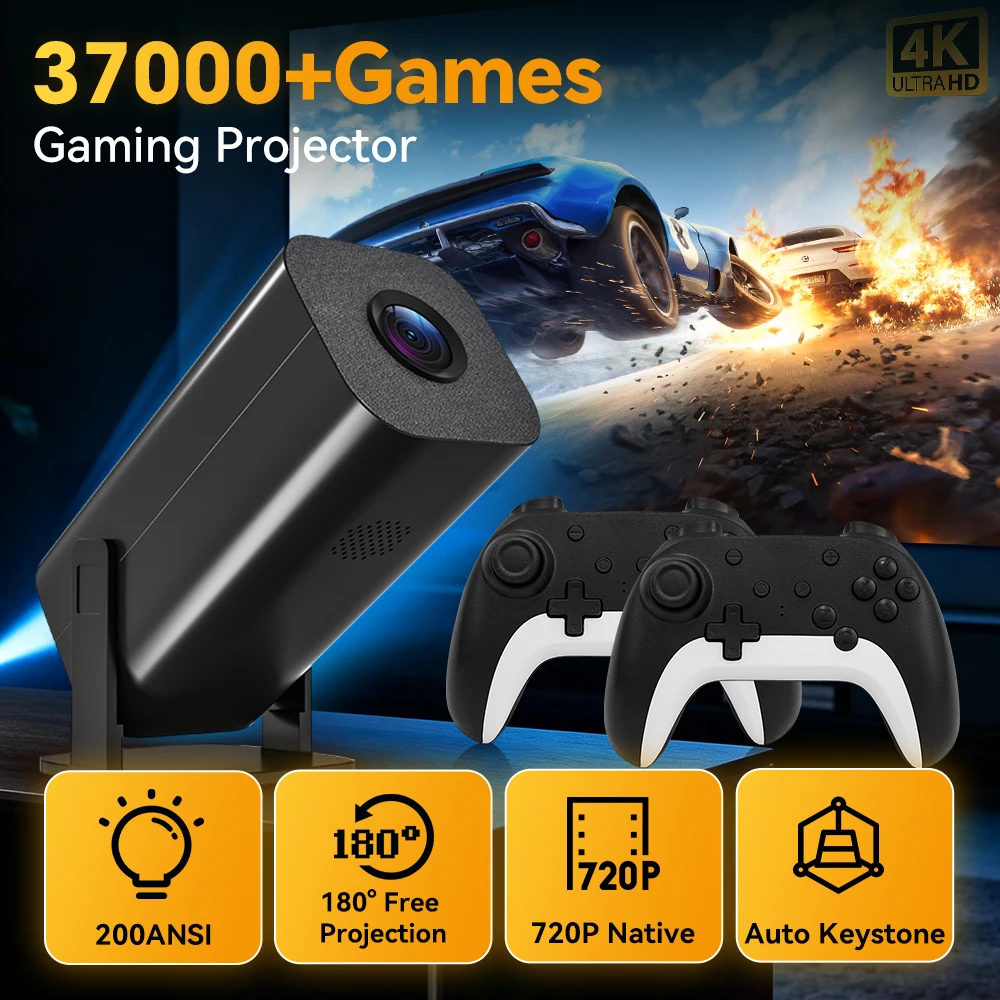 Retro Gaming And Projector - 4K UHD Videospiel-Projektor mit 200 ANSI,