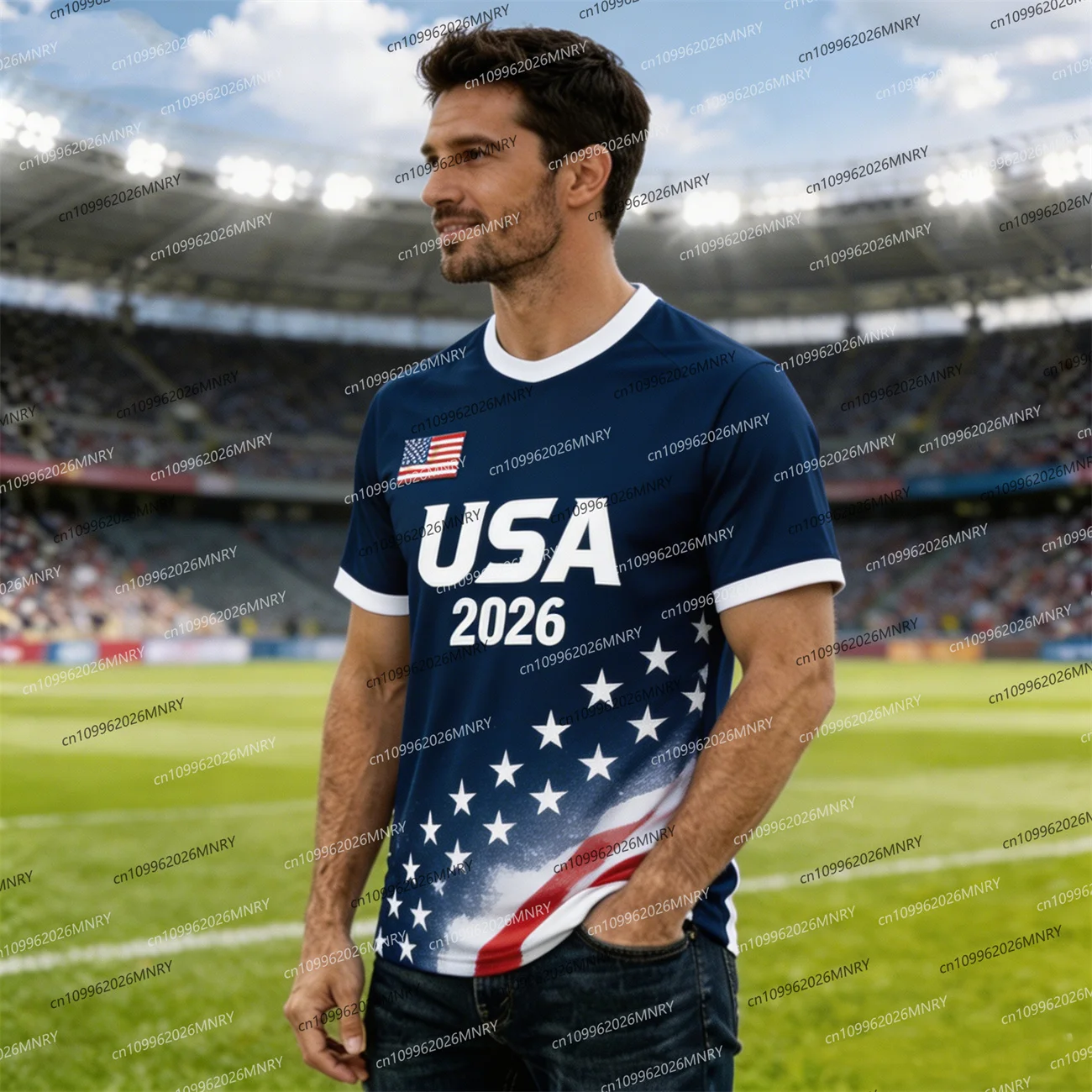 2026 America Flag Emblem tshirt Fan Jersey Men T Shirt American Soccer Jersey T-shirts For Men Fashion USA Jersey Men's clothing image 5