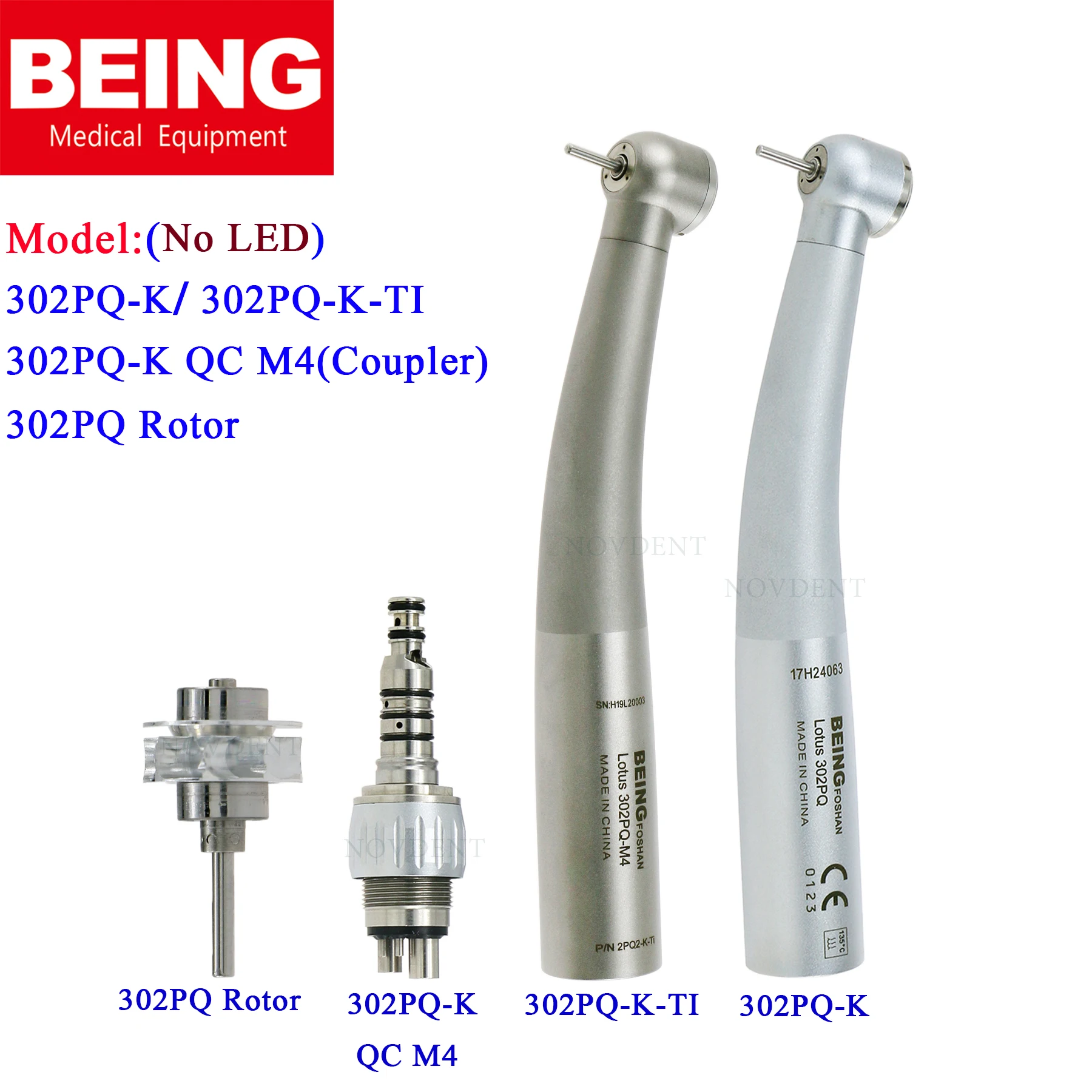 BEING Dental High Speed Air Turbine Handpiece button type 302PQ-K/302PQ-K-TI Fit for KaVo MULTIflex Coupler M4 4Holes 302P Rotor