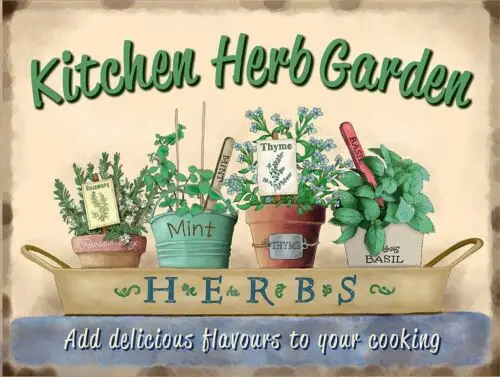 Kitchen Herb Garden, Retro metal Sign vintage, Kitchen, Cafe, Gift