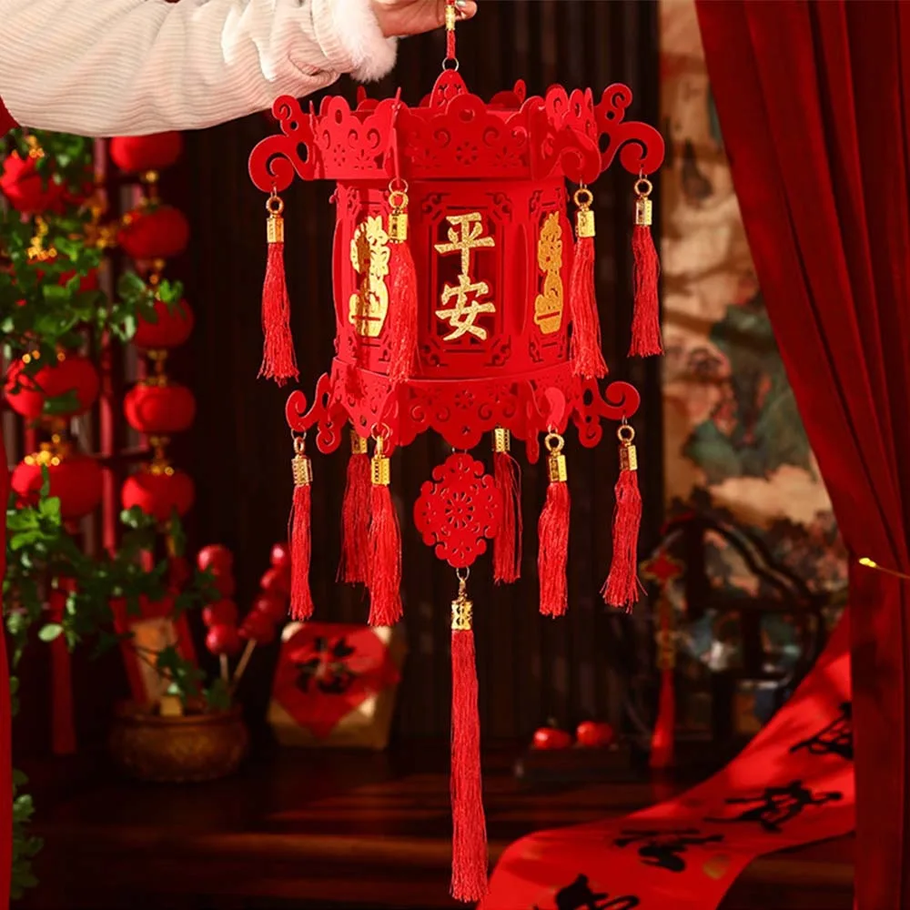 

Flocking Chinese New Year Red Lanterns Blessing Handmade Spring Festival Lantern Pendant Traditional Fu Character Lantern