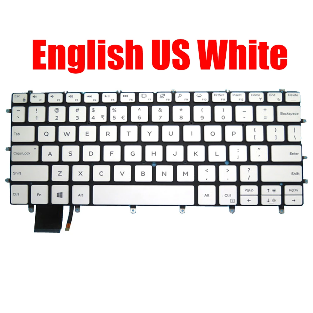 English US Laptop Keyboard For DELL For XPS 13 9370 9380 9305 7390 0FXCRT FXCRT 03CM18 3CM18 White With Backlit New