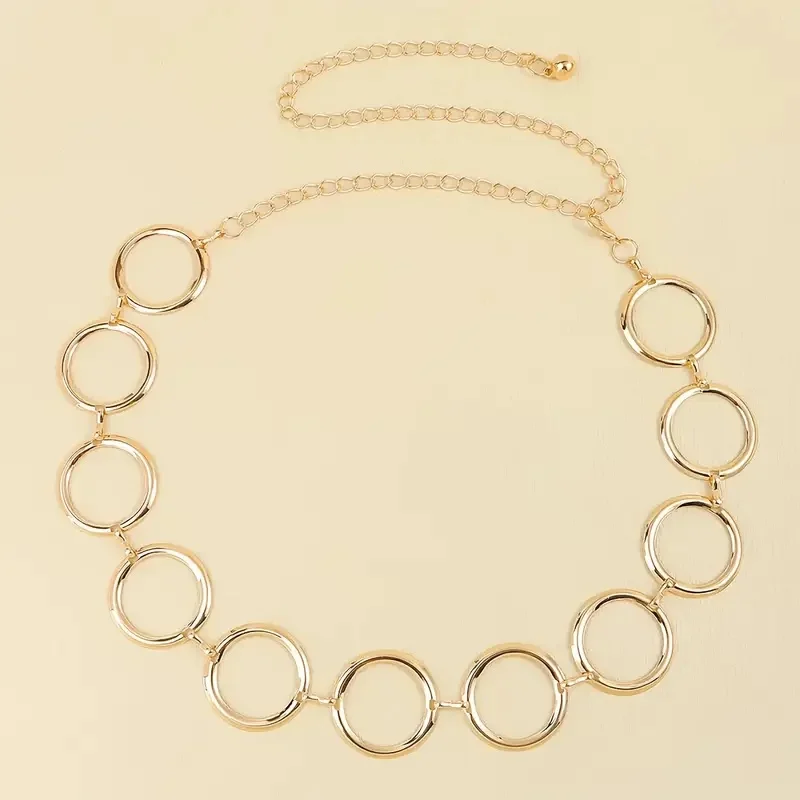 

Круглый ремень из сплава, элегантный золотой пояс с геометрическим рисунком, полый дизайн, декоративный ремешок для женщин, платья, юбки 115 см