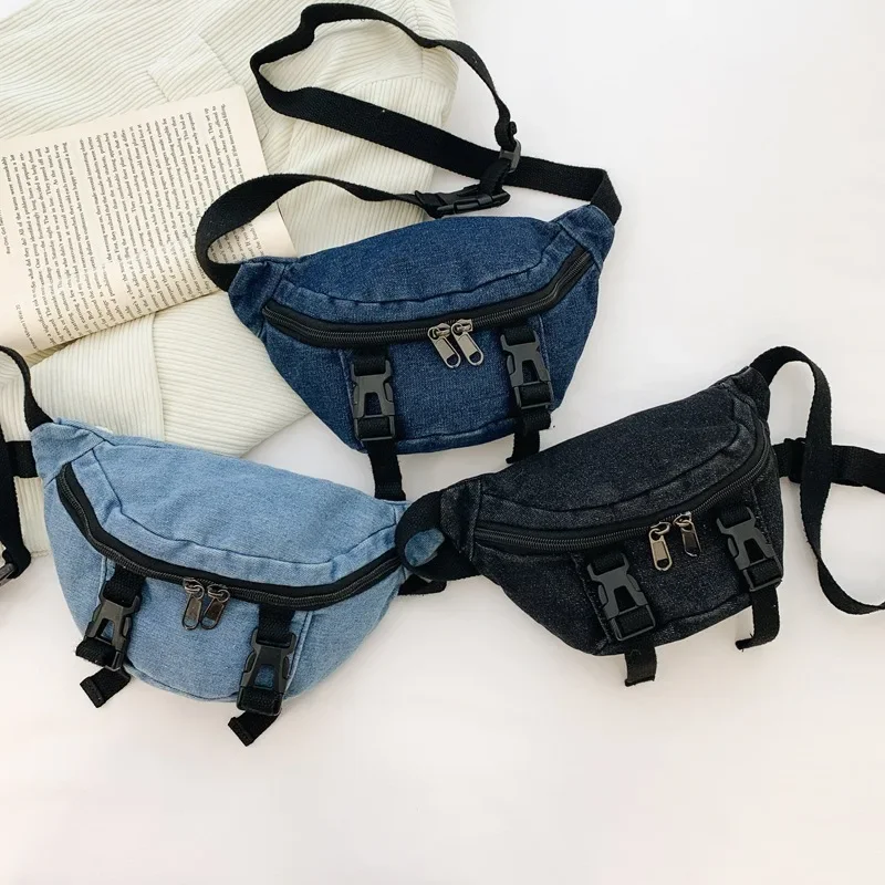 Trendy Cool Chest Bag Solid Color Children Crossbody Bag for Women Denim Children Messenger Bag Class Bags for Girl Сумка Bolsa