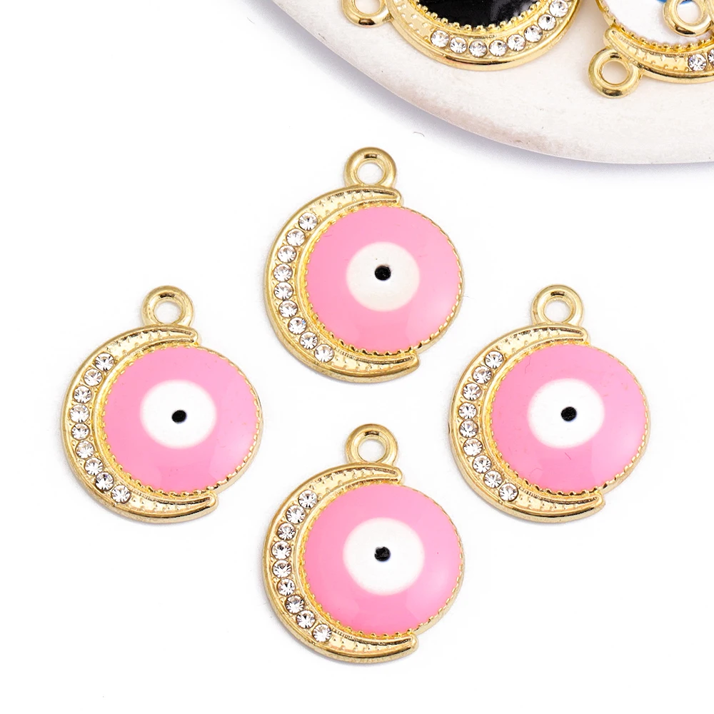 10Pcs Handmade Colored Enamel Turkish Greek Evil Eye Moon Charm Alloy Pendant For Earring Necklace DIY Fashion Jewelry Making