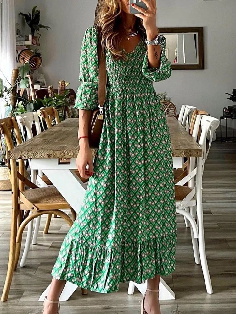 Retro Butterfly Sleeve Women Holiday Long Dress Sexy V Neck Casual Party Dress Streetwear Spring Summer Female Boho Maxi Dress