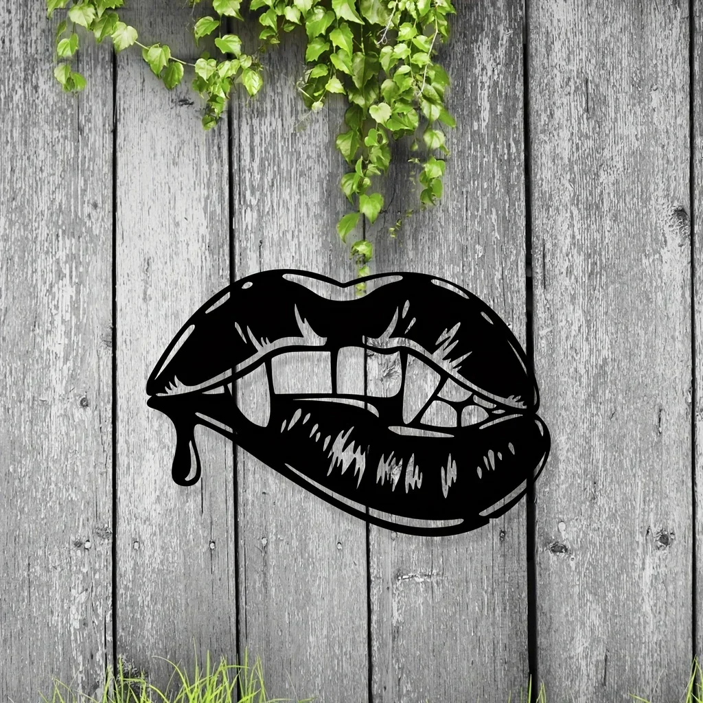 

metal ironmetal wall decor Halloween Vampire Lips Blood Dripping Home Decoration Black Metal Pendant Wall Hanging Decor Room Dec