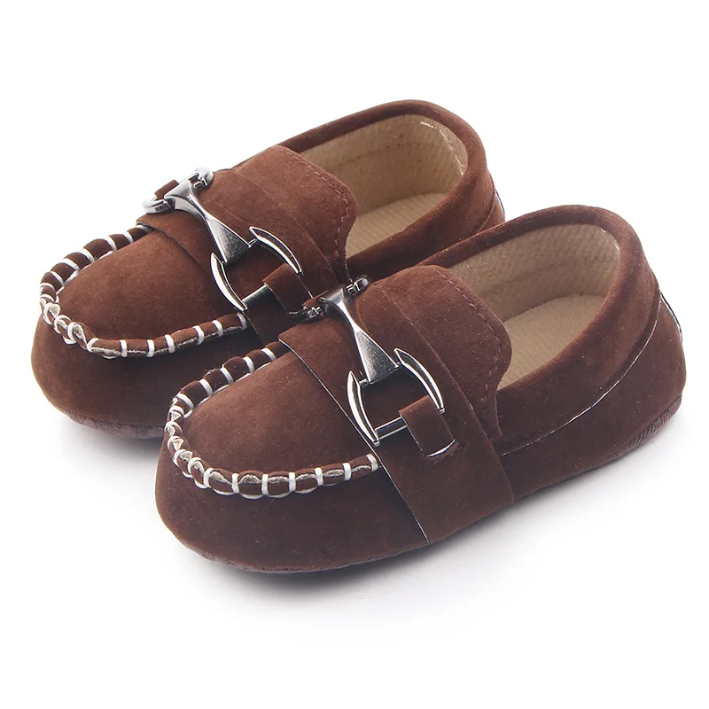 

Toddler First Walkers Infant Newborn Anti-slip Shoes Iron Buckle Frosted Leather Peas Shoes for Baby Boy Rubber Sole Moccasins