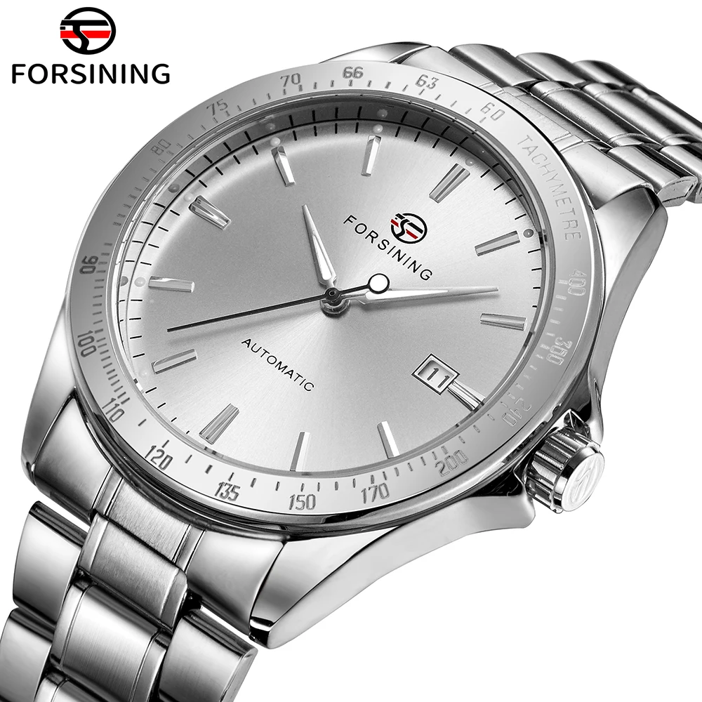 FORSINING Original Fashion Men's Elegant Automatic Movement Calendar Watch Mechanical Stainless Steel Band Luxury Wristwatch