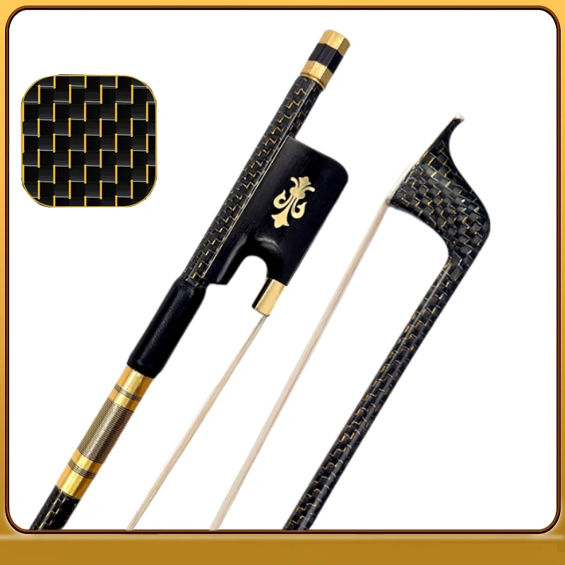 

1pcs professional 4/4 Violin bow Cello Bow Gold Silk Braided Grid Carbon Fiber, white horesehair black horsetail