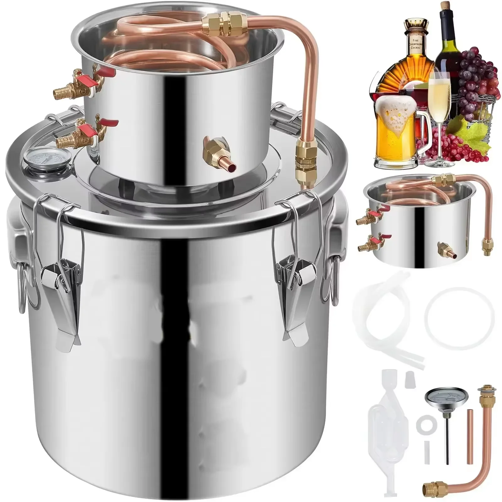 Sihao 5 Gal Alambic Distiller الفولاذ المقاوم للصدأ النحاس DIY لا يزال للكحول Moonshine المنزل المشروب المياه النبيذ طقم تخمير الزيت العطري #1