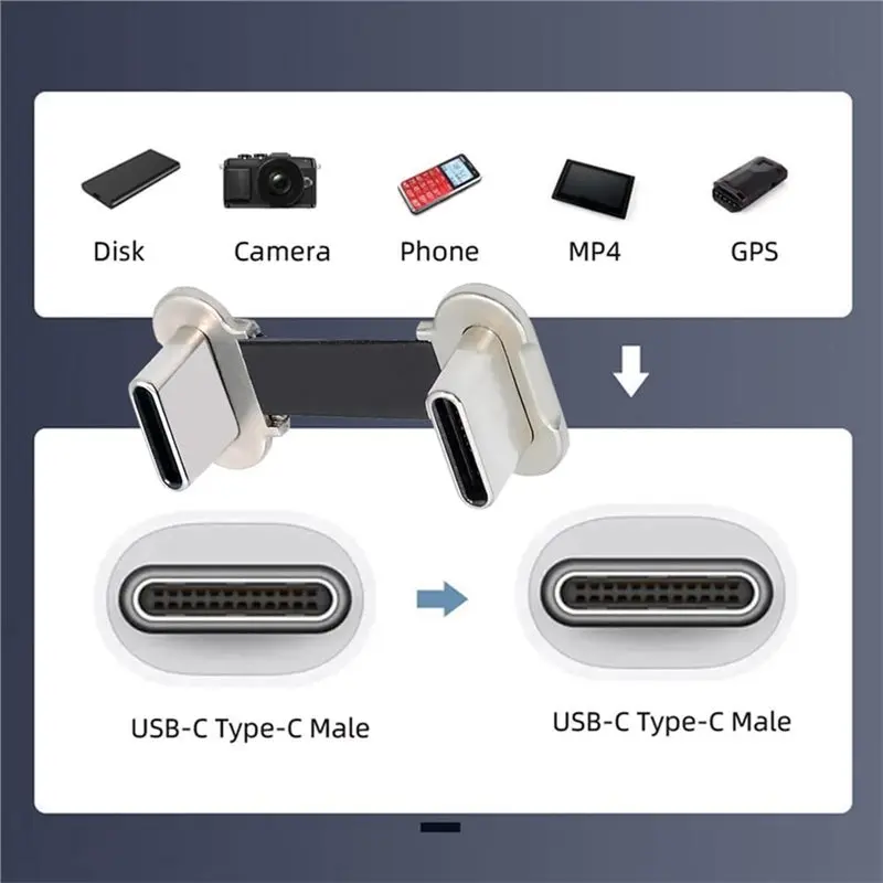 JABS-2Cm Ultra Slim Flat USB-C Type C To USB-C Power Dual Angled USB2.0 Data Cable 65W Fast Charge For Laptop Tablet Phone