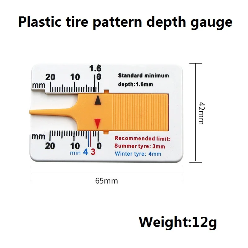 Plastic Tire Pattern Ruler Scale Clear Portable Durable Creative Tire Pattern Depth Ruler Vernier Depth Caliper 0-20mm