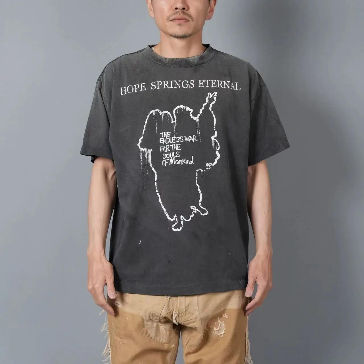 

2025 Summer Short Sleeved T-Shirt Oversize Vintage Saint Redemption Printed High Quality Tops High Street Trendy Heavy Washed