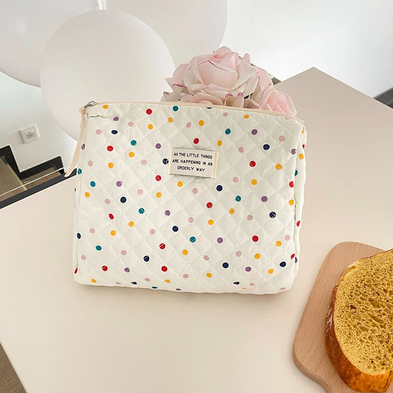 Fashion Colorful Dots Large Capacity Cosmetic Quilted Bag Portable Tote Travel Make Up Storage Bags Women Cotton Handbags Gift