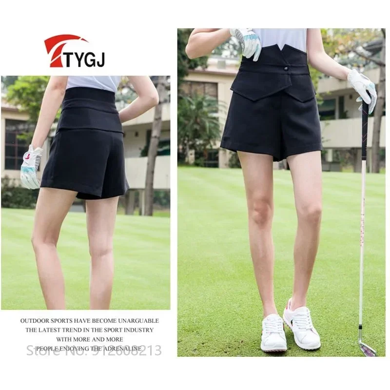 TTYGJ Women Short Sleeve Golf Polo Shirts Patchwork Slim Tops Summer Girls Breathable Thin Shorts Slim High Waist Golf Shorts