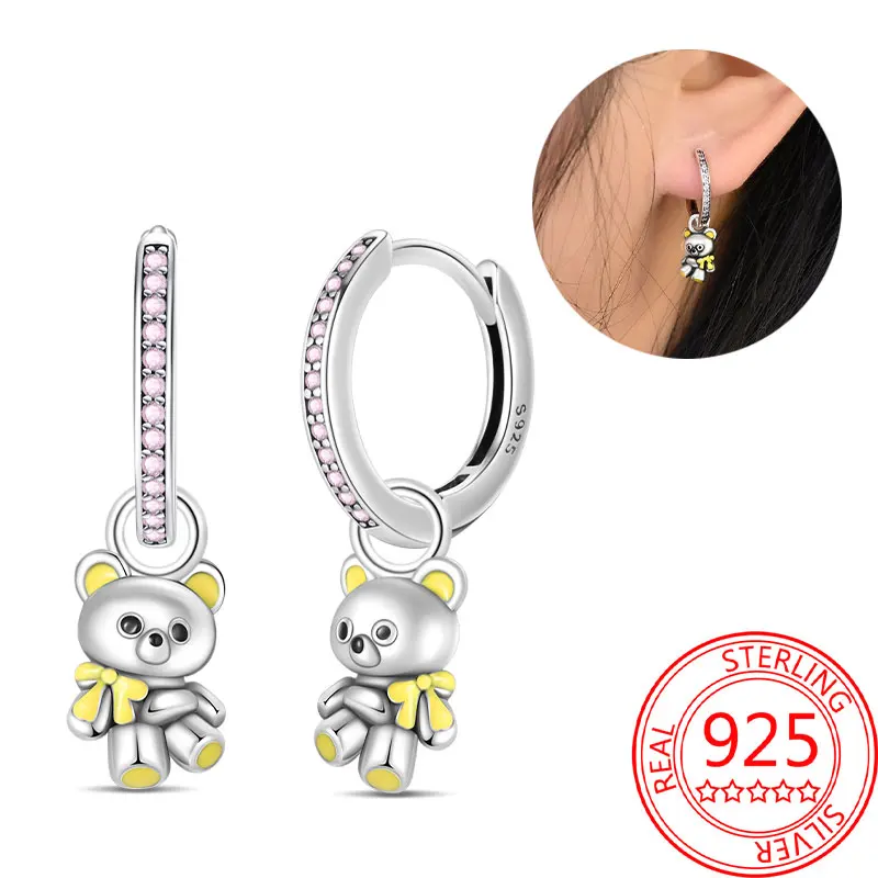 NONE Heißer Verkauf Biene Ohrringe Für Mädchen Schöne Gelb Schwarz Tanzen Biene Glücklich S925 Creolen Geburtstag Geschenk Silber Schmuck 7