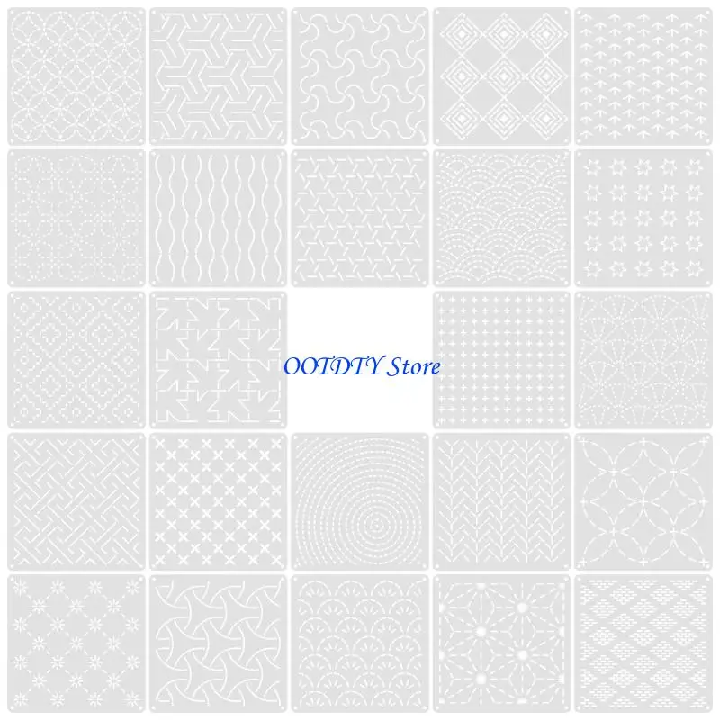 367A Fabric Marking Sheet Set 13X13CM Geometric PET Embroidery Guide for Sewing Projects, Decorative Drawing and Craft Use