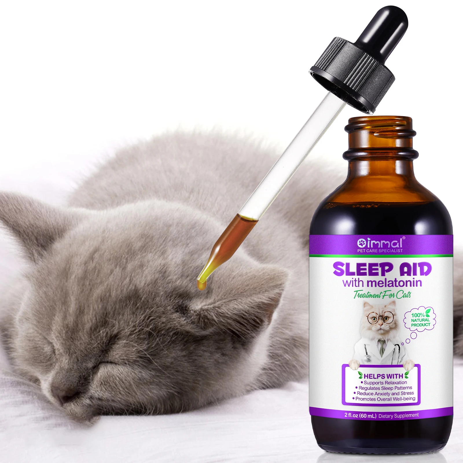 Sleep Aid with Melatonin For Cats Supports Relaxation Regulates Sleep Patterns Reduce Anxiety and Stress 60ml Dietary Supplement