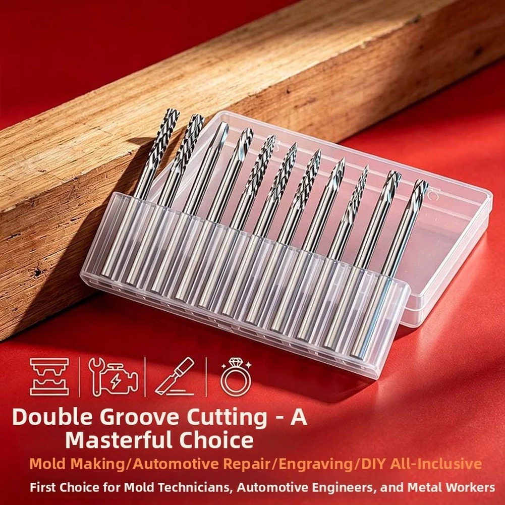 10PCS 3mm Rotary File Bit Double Slot Design for Engraving Machines Electric Grinders and Handheld Carving Tools